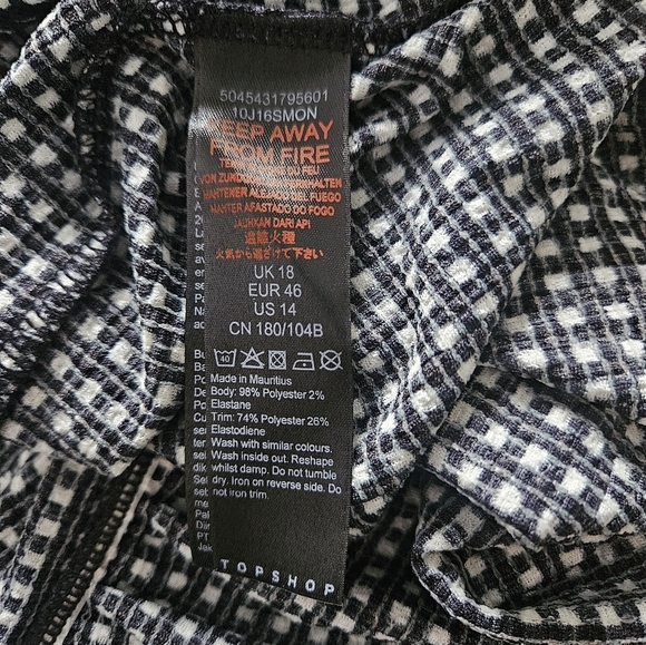 Topshop Gingham Black & White Prairie Dress Size US 14 Ruffle Short Sleeve NWT - Picture 11 of 11